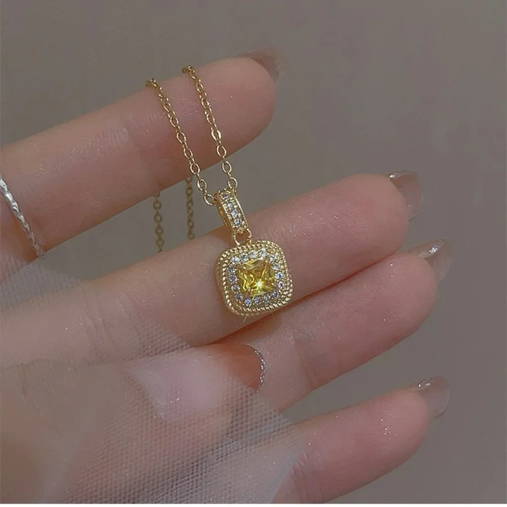 Yellow Sugar Cube Crystal Zircon Necklace - Picture 12 of 16